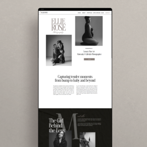 Elegant Showit website template for maternity and newborn photographers with soft neutral tones and modern editorial design, fully customizable for any photography niche