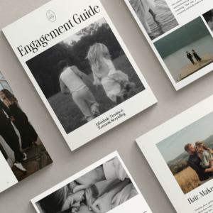 Engagement photography client welcome guide template with modern Canva design