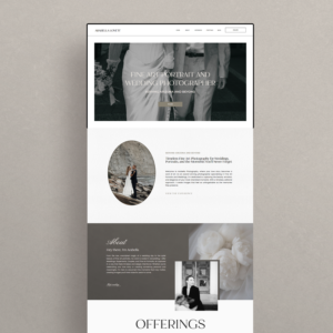 Elegant, timeless Showit website template for wedding photographers featuring soft neutral tones, editorial layout, and modern typography for showcasing wedding portfolios