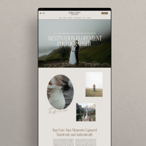 Earthy wanderlust-inspired Showit website template for adventurous photographers with an organic, editorial design to attract free-spirited couples
