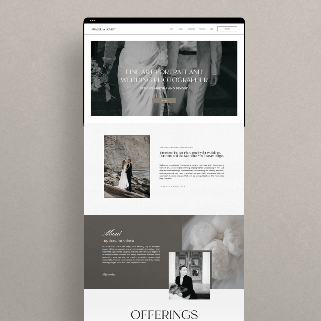 Editorial Showit website template for photographers with a bold, modern, and high-end design