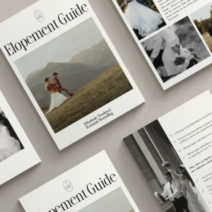 Elopement client welcome guide template for photographers shown in Canva