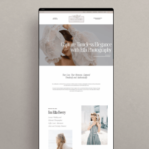 Ella Showit one-page website template with an elegant, feminine layout designed for photographers.